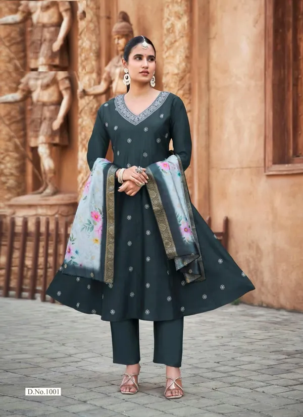 Heavy Gadhwal Dyed A-Line Top Bottom Dupatta Set | TS3656
