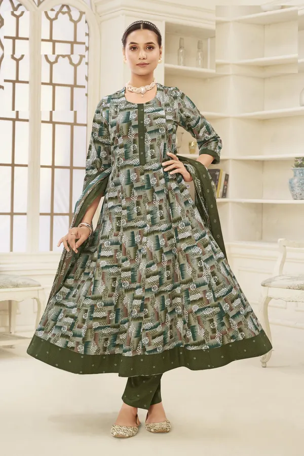 Premium Cotton Panel Anarkali Top Bottom Dupatta Set | TS1819