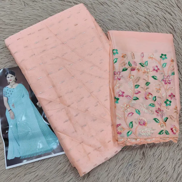 Soft Moss Chiffon Saree with Dew Drop Foil Butta | SR34