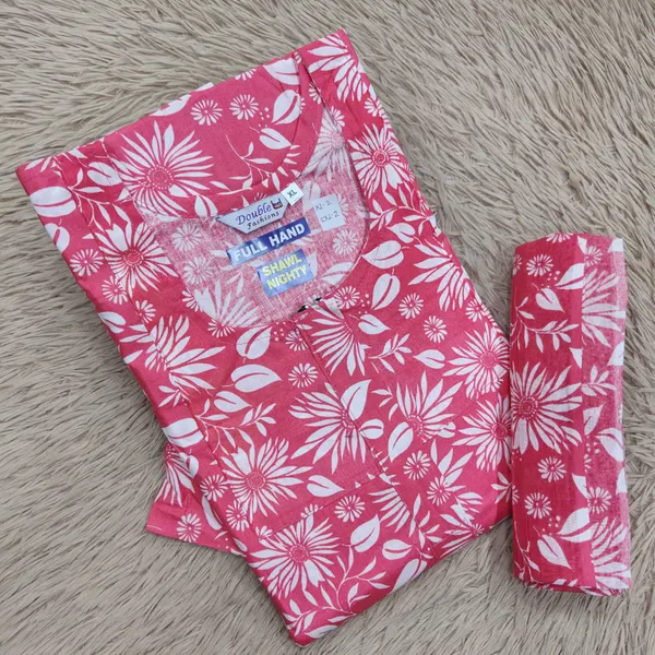 Premium Cotton Full Hand Nighty with Matching Shawl | NT3236