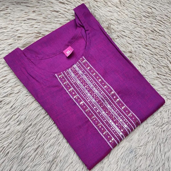Premium Dual Tone Cotton Zari Embroidery Straight Kurti with Side Cut | SD52