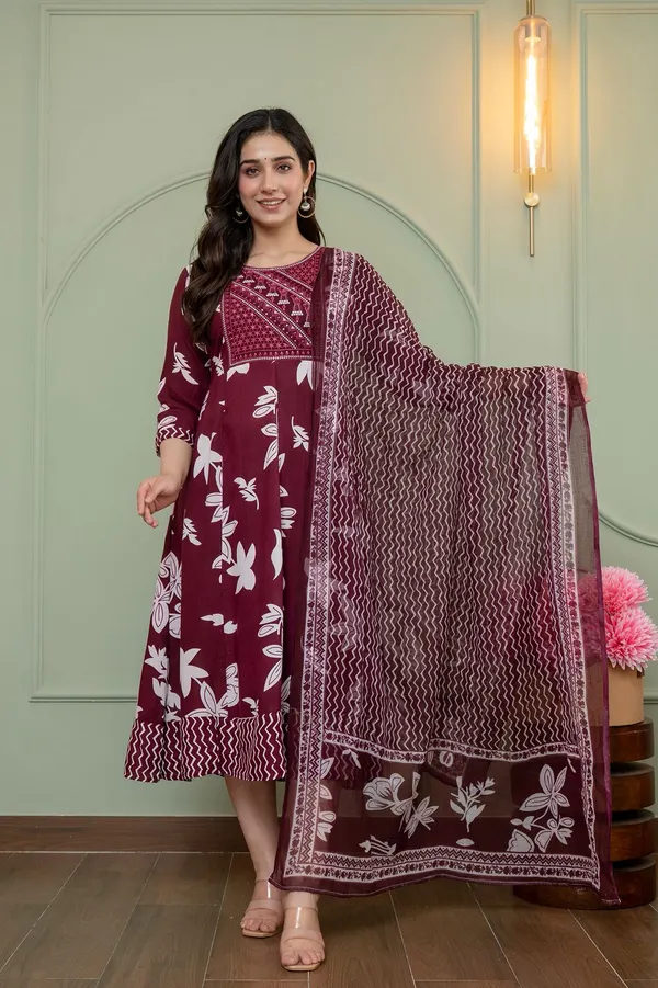 Rayon Cotton Long Anarkali Kurti with Dupatta | KS1245