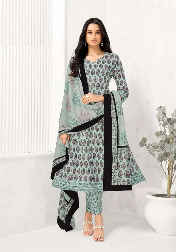 Premium Cotton Panel Anarkali with Side Pocket (Top, Bottom & Dupatta) | TS3417