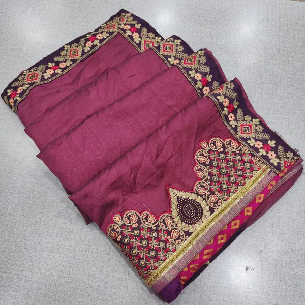 Vichitra Silk embroidery border saree | SR282