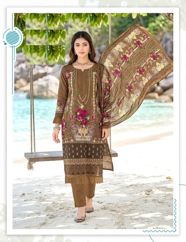 Pure Cotton Karachi Style Side Cut Top Bottom & Dupatta | TS3764