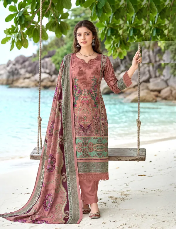 Pure Cotton Karachi Style Side Cut Top Bottom & Dupatta | TS3761