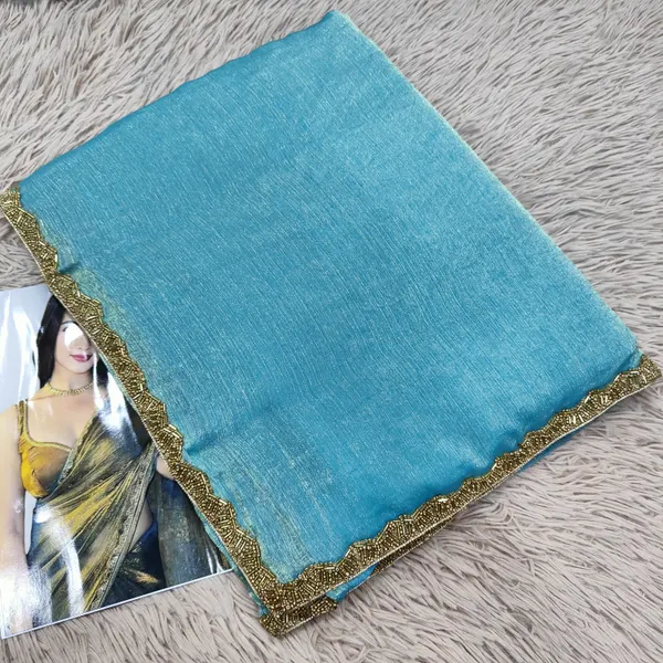 Premium Space Silk Plain Saree with Beads Work Border |SR30