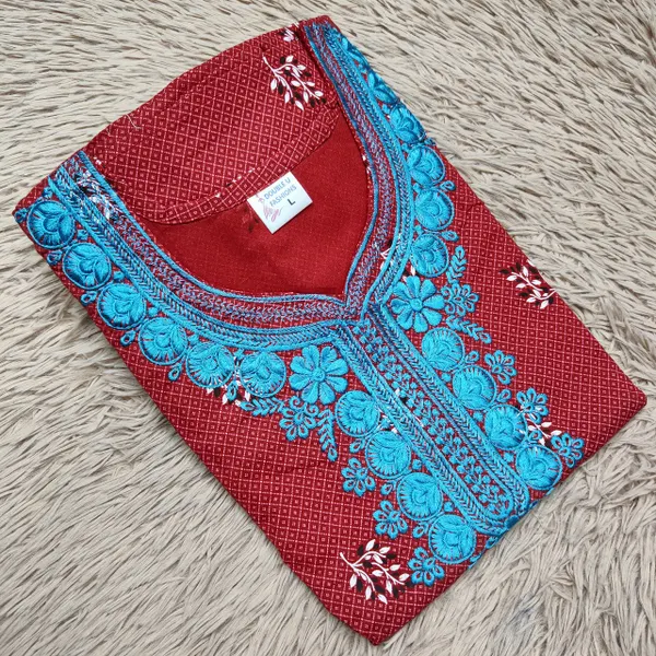 Pure Cotton Embroidery Nighty Fully Overlocked | NT2536