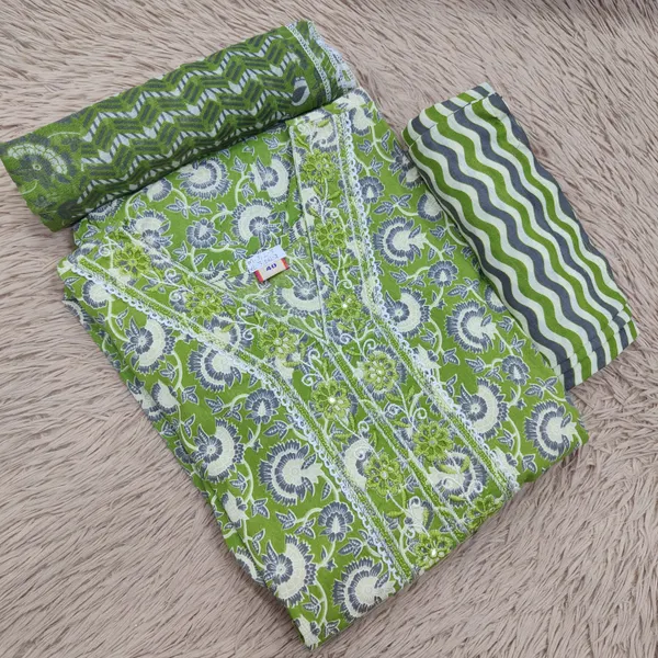 Cotton Anarkali Top Bottom Dupatta Set | TS3033