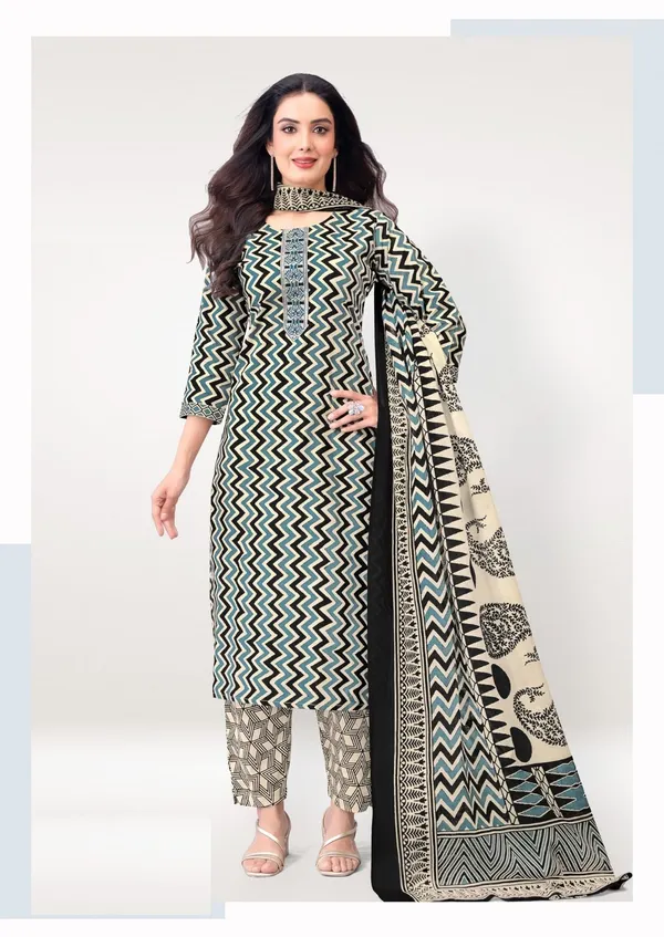 Premium Pure Cotton Straight Top Bottom Dupatta Set | TS3406