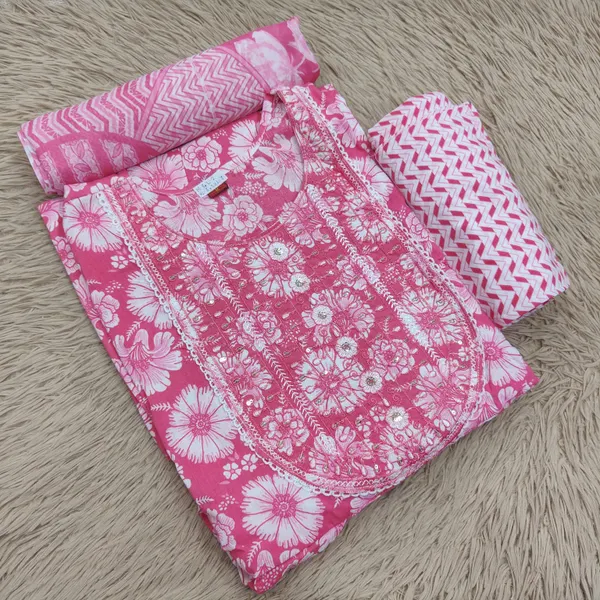 Cotton Anarkali Top Bottom Dupatta Set | TS3036