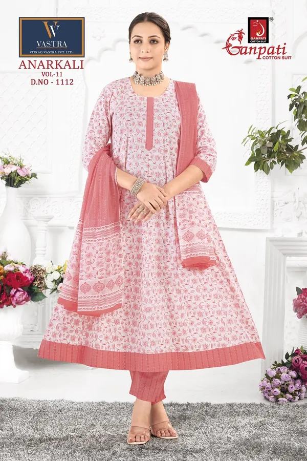 Ganpati Anarkali Top Bottom Dupatta | Pure Cotton | GN1112