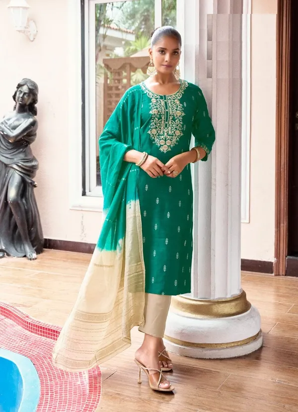 Premium Heavy Silk Embroidered Suit Set with Chanderi Dupatta | TS2173
