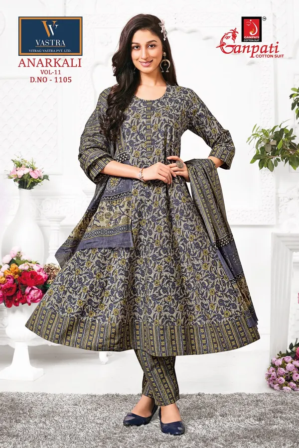 Ganpati Anarkali Top Bottom Dupatta | Pure Cotton | GN1105