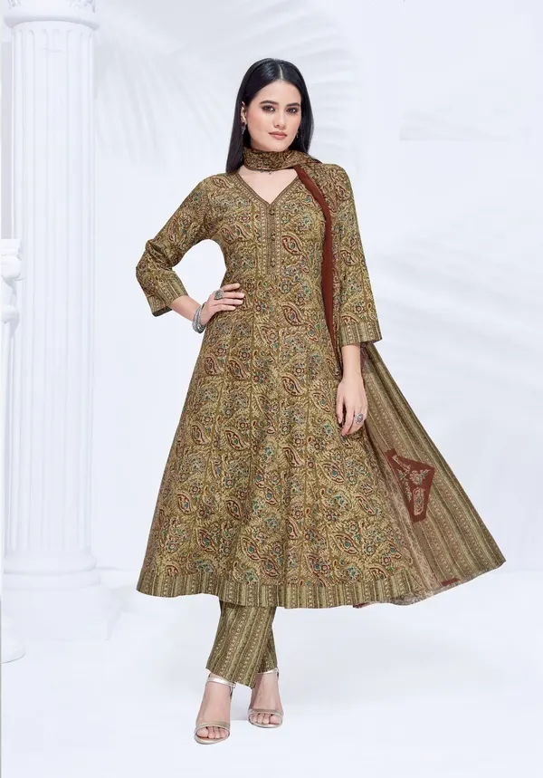 Premium Cotton Panel Anarkali Top Bottom Dupatta | TS2736