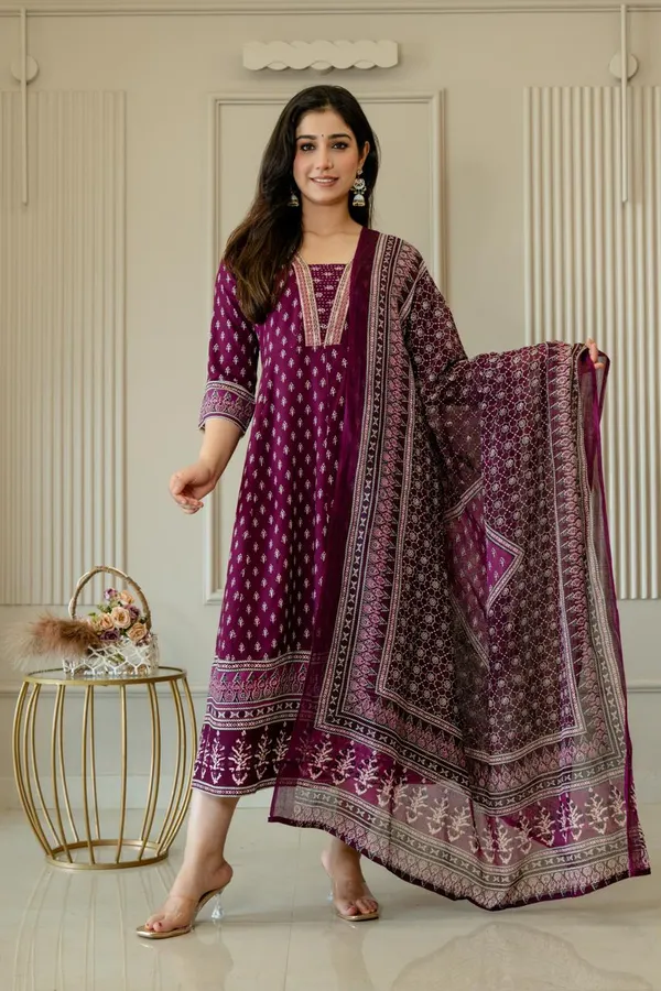 Premium Cotton Rayon Anarkali Kurti with Dupatta | KS1265