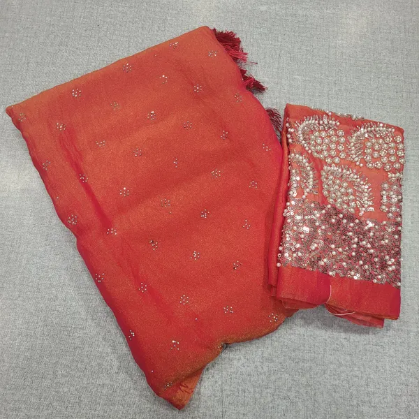 Georgett Shimmer  saree with Hand work Blouse  | SR160