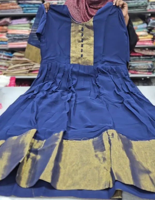 Chiffon Anarkali with Golden Zari Border | AK1114