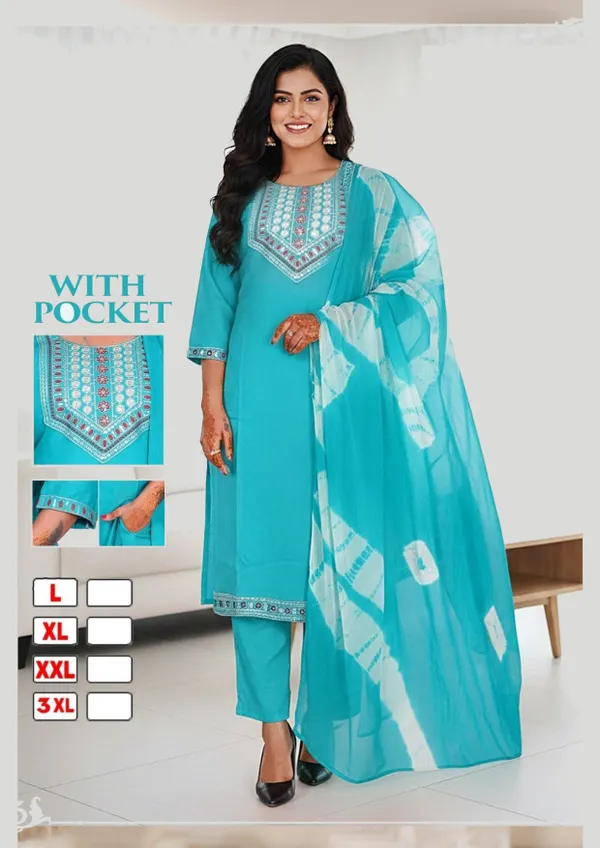 Premium Rayon Straight Top Bottom Dupatta Set | TS3379