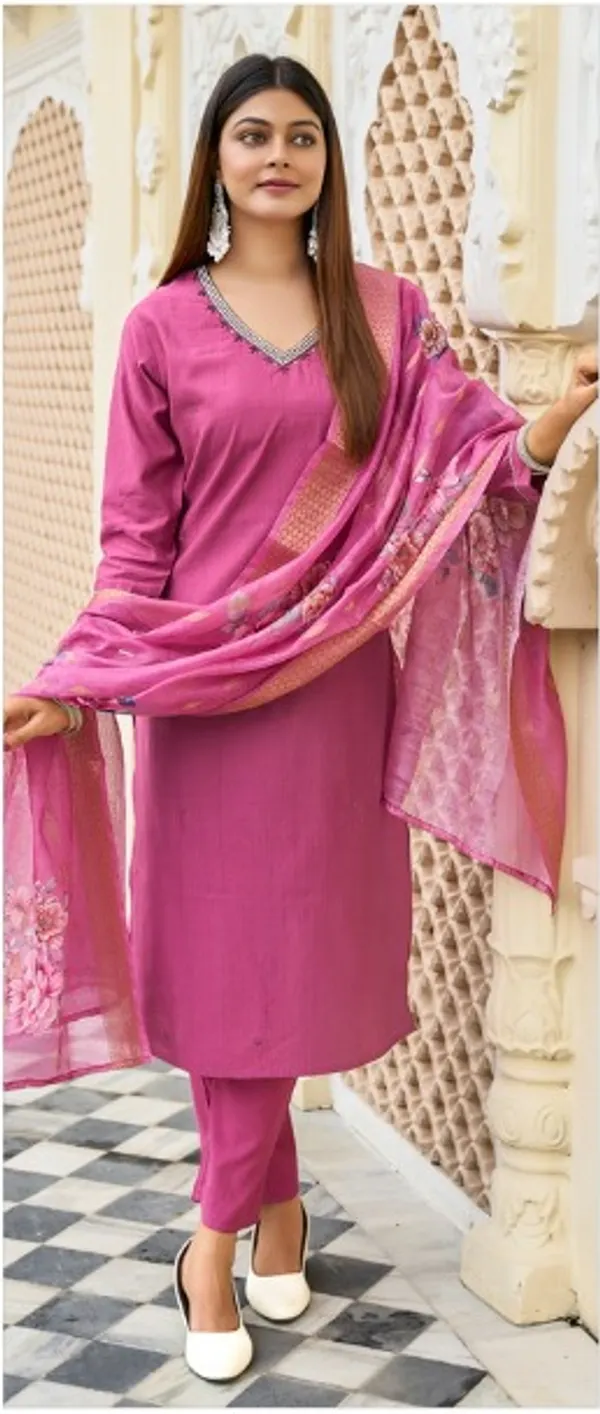 Premium Heavy Silk Handwork Suit Set with Chanderi Digital Zari Dupatta | TS2180