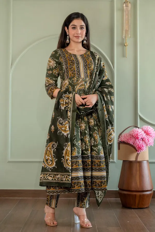 Premium Cotton Rayon Anarkali Kurti with Dupatta | KS1256