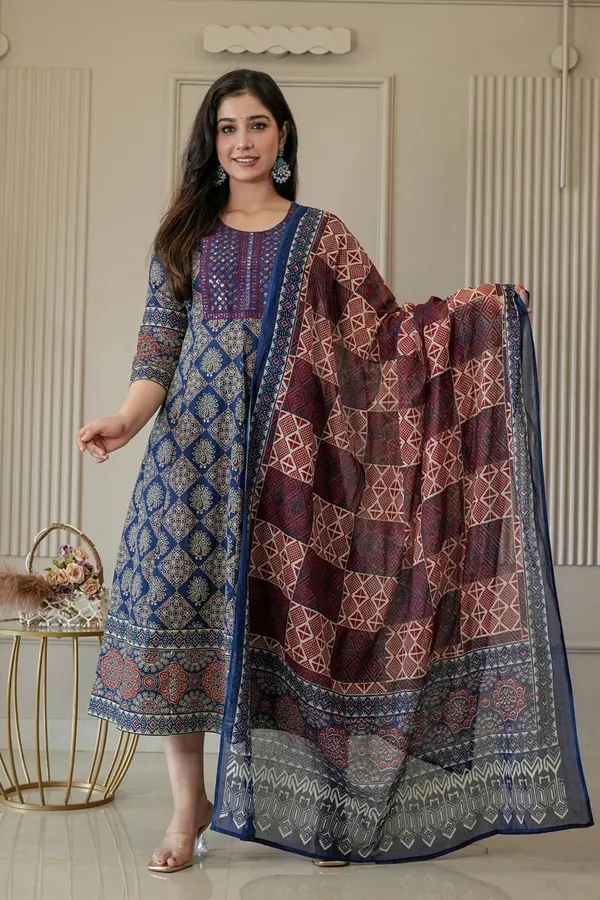 Premium Cotton Rayon Anarkali Kurti with Dupatta  | KS1268
