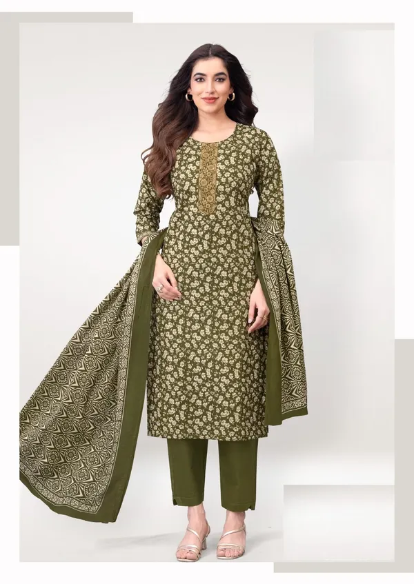 Premium Pure Cotton Straight Top Bottom Dupatta Set | TS3414