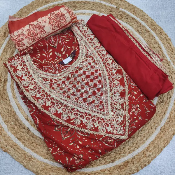 Rayon Long Anarkali Top Bottom Dupatta  | TS3267