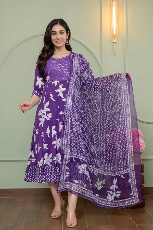 Rayon Cotton Long Anarkali Kurti with Dupatta | KS1232