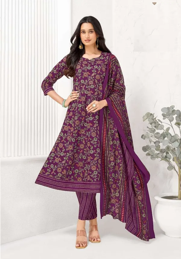 Premium Cotton Panel Anarkali with Side Pocket (Top, Bottom & Dupatta) | TS3415
