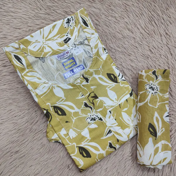 Premium Cotton Full Hand Nighty with Matching Shawl | NT3228