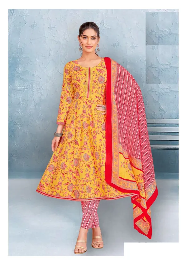 Pure Cotton Anarkali Kurti Set with Bottom & Dupatta | TS2297