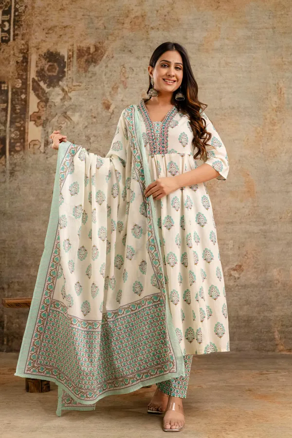 Premium  Cotton Panel Anarkali Bottom Dupatta Set | TS1807