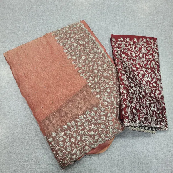 Heavy Fendy Border Saree with Contrast Blouse | SR166