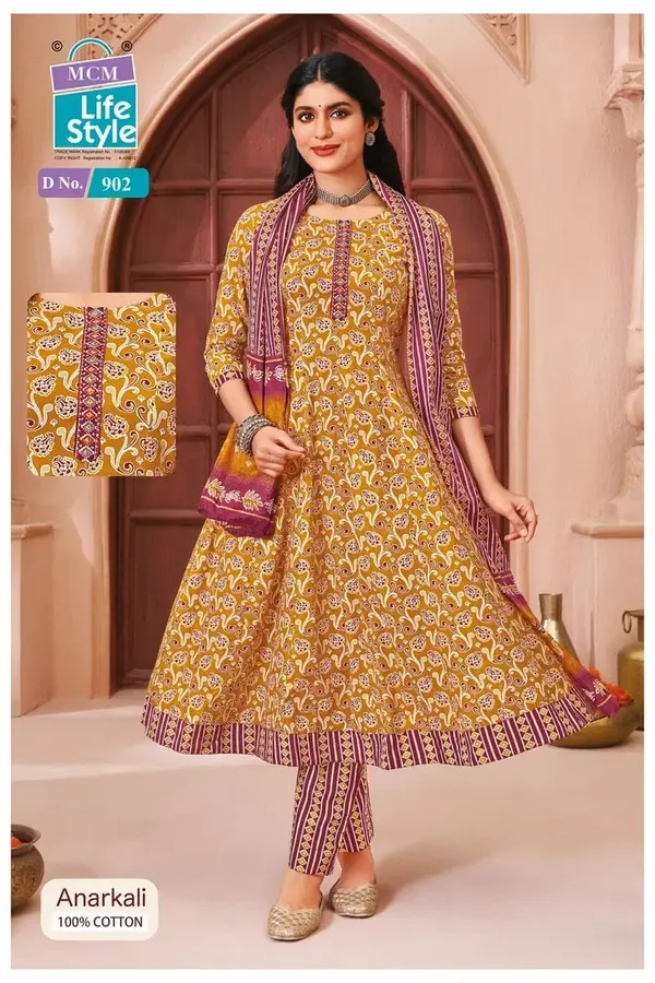 Premium Cotton Panel Anarkali Top Bottom & Dupatta  | SW902