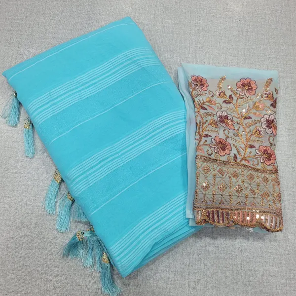 Fancy Plain Sarees with heavy work blouse | SR150