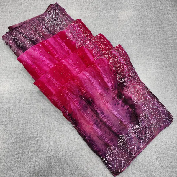 Popcorn Bandhej Style Saree with Stone Work | SR78