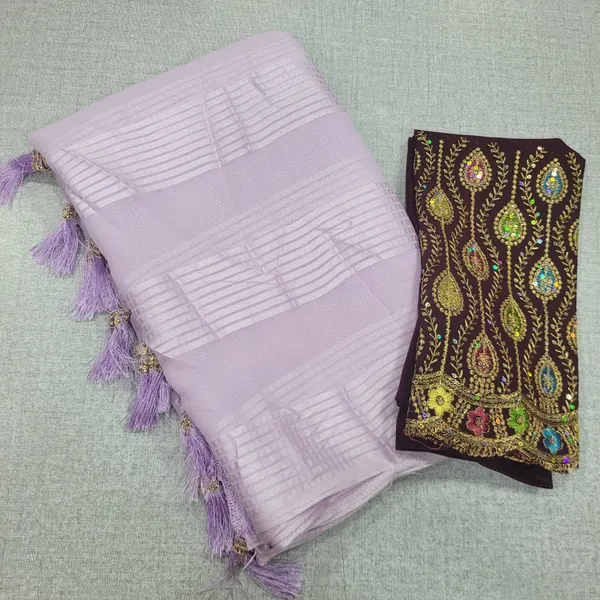 Fancy Plain Sarees with heavy work blouse | SR155