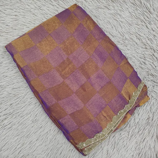 Premium Fendy Silk Saree with Dusky Checks & Cut Dana Work | SR85