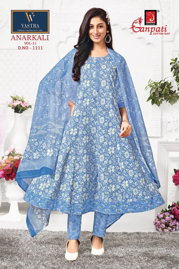 Ganpati Anarkali Top Bottom Dupatta | Pure Cotton | GN1111