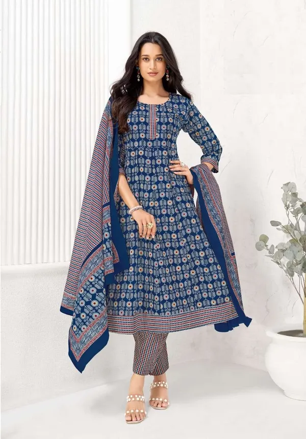 Premium Cotton Panel Anarkali with Side Pocket (Top, Bottom & Dupatta) | TS3416
