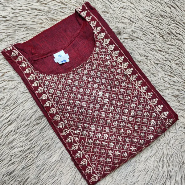 Dual Tone Cotton Zari Embroidery Straight Kurti with Side Cut |SD41