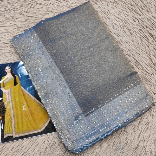 Premium Space Silk Plain Saree with Heavy Stone Work |SR38