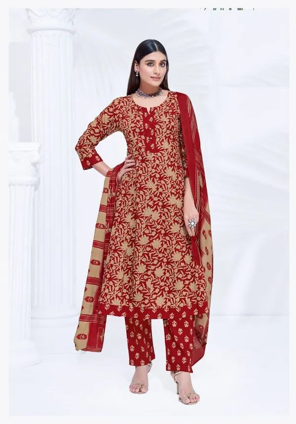 Premium Cotton Panel Anarkali Top Bottom Dupatta | TS2735