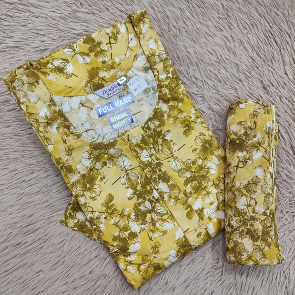 Premium Cotton Full Hand Nighty with Matching Shawl | NT3243