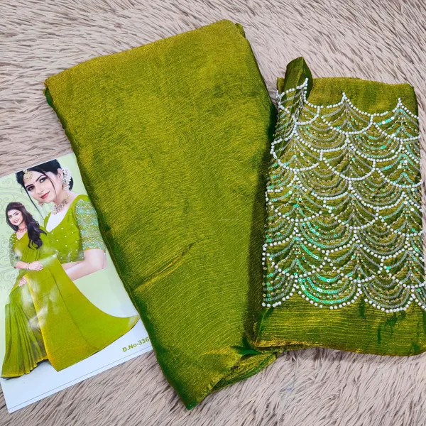 Premium Space Silk Plain Saree with Beads Work Border | SR40