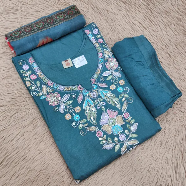 Premium Top Bottom Dupatta Set – Kolkata Style Handwork  | TS2195