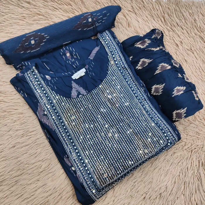 Premium Rayon Cotton Top Bottom Dupatta Set | TS3130