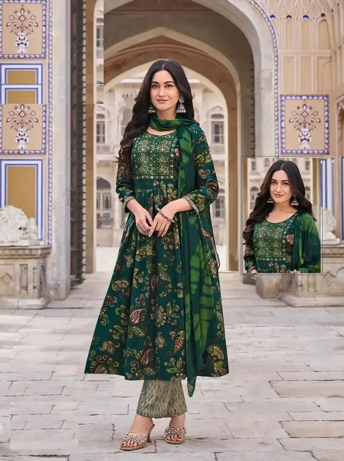 Capsule Cotton Nayra Cut Top Bottom Dupatta Set | TS3210