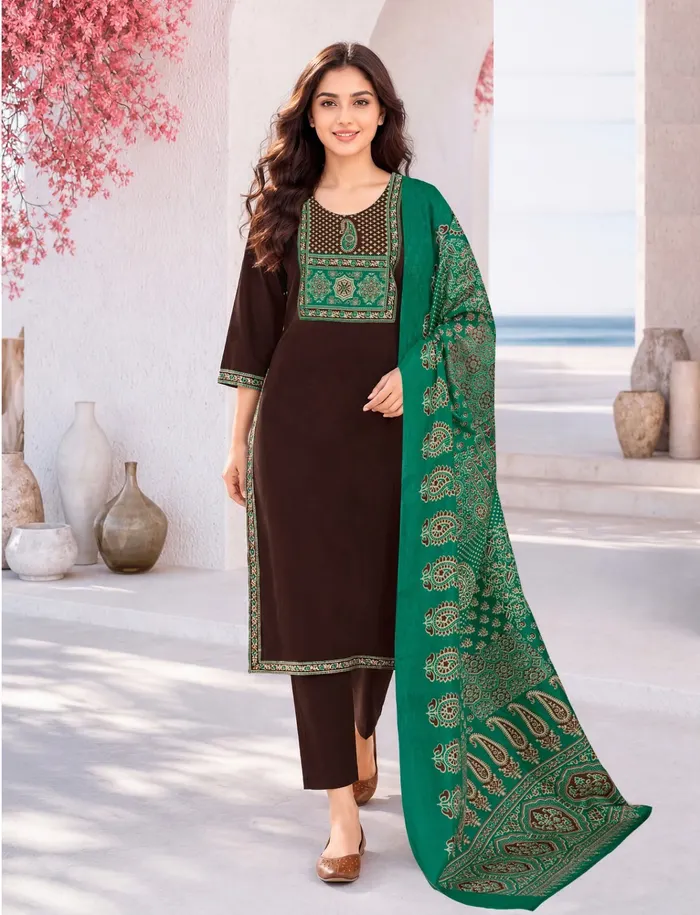 Cotton Rayon Side Cut Top Bottom Dupatta Set | TS3730